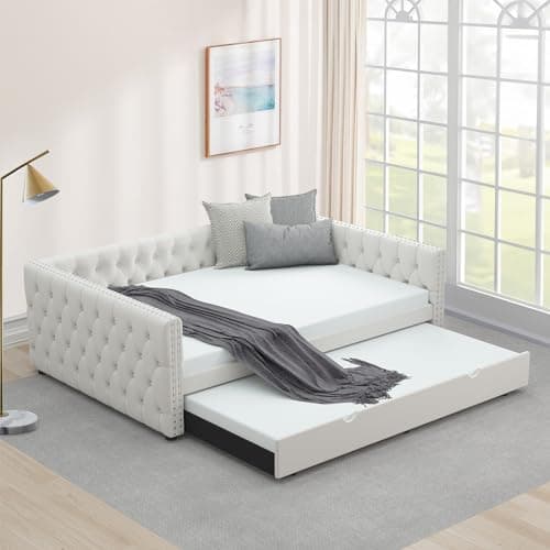 Antetek Full Size Velvet Upholstered Day Bed with Twin Pull Out Trundle for Living Room and Children's Room
| Modern Beige Daybed with Trundle for Living Room and Children's Room, No Box Spring Needed
| Antetek Full Size Velvet Daybed w/Twin Pull Ou