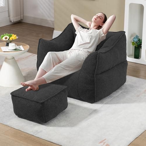 Light Blue Chenille Bean Bag Chair with Armrests & Back Support