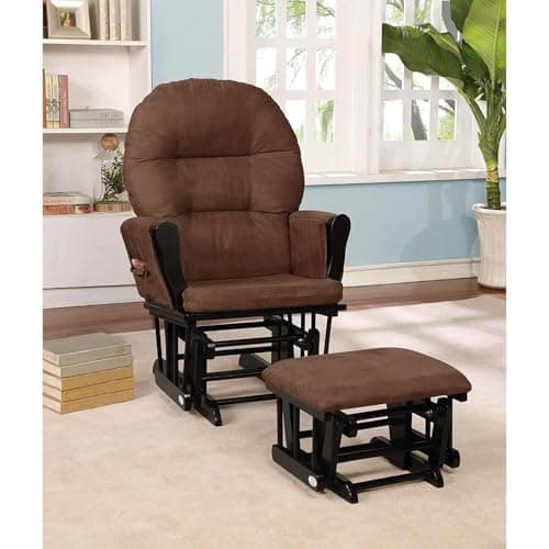 Nursery Glider & Ottoman Set, Reclining Rocker with Padded Arms - White, Dark Gray