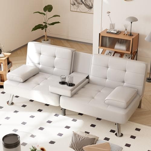 Shahoo Black Faux Leather Convertible Futon Sofa Bed for Living Room
