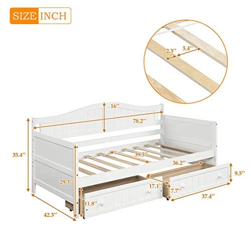 Twin Daybed with Storage, White, Easy Assembly, No Box Spring Needed