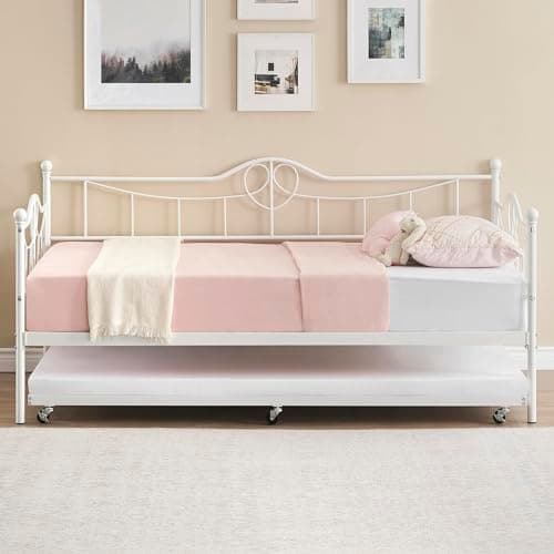 IDEALHOUSE Twin Daybed with Trundle, White, Space-Saving Sofa Bed Frame