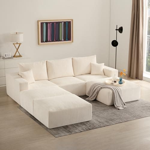 Beige 3 Seater Cloud Couch: Modern Sleeper Sofa for House or Apartment