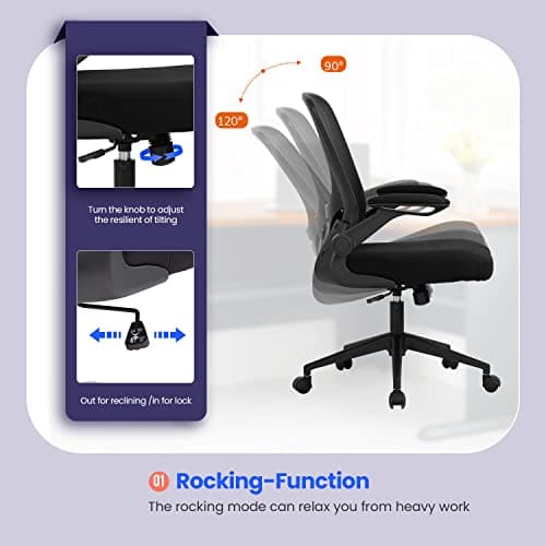 Modern Black Executive Mesh Chair with Lumbar Support and Flip-up Armrests
