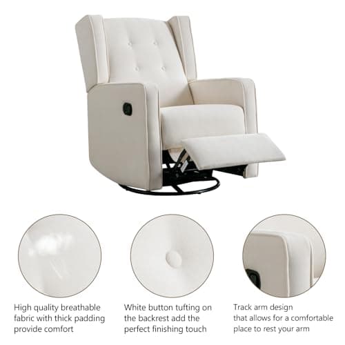 CANMOV White Manual Nursery Rocking Recliner Chair
