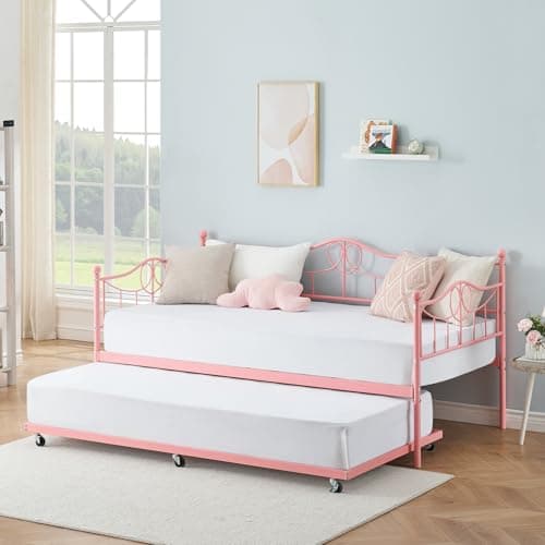 IDEALHOUSE Twin Daybed with Trundle, White, Space-Saving Sofa Bed Frame