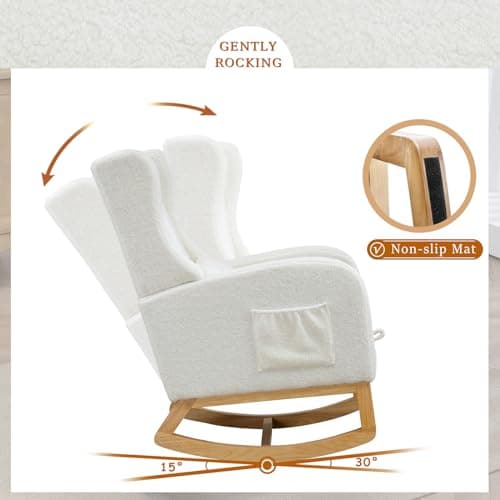 Ivory Comfortable Rocking Chair with Foot Rest for Nursery and Relaxing