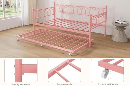 GarveeHome Twin Daybed with Trundle
| Day Bed with Charging Station & LED Lights
| Metal Sofa Bed Frame with Pull Out Trundle for Living Room and Bedroom