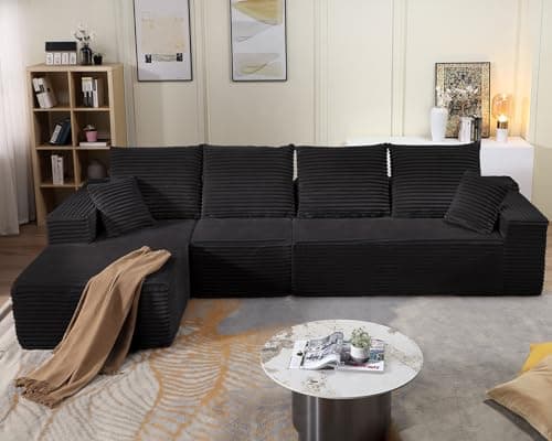 107" Modular Left Chaise Sectional Sofa, Modern Cloud Cushion, Black, No Assembly Required