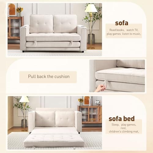 Beige Foldable Sleeper Sofa Bed - Multi-Functional Floor Couch for Small Spaces