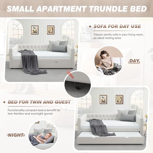 Antetek Full Size Velvet Upholstered Day Bed with Twin Pull Out Trundle for Living Room and Children's Room
| Modern Beige Daybed with Trundle for Living Room and Children's Room, No Box Spring Needed
| Antetek Full Size Velvet Daybed w/Twin Pull Ou