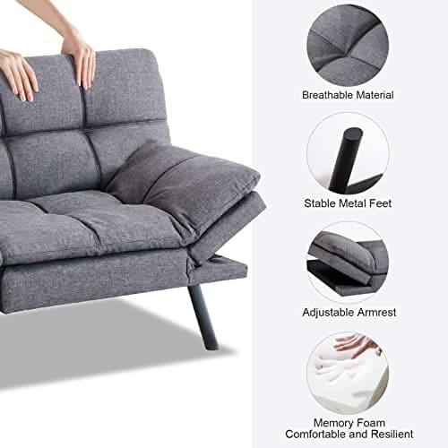 Maxspeed Memory Foam Futon Sofa Bed, Grey Convertible Loveseat
