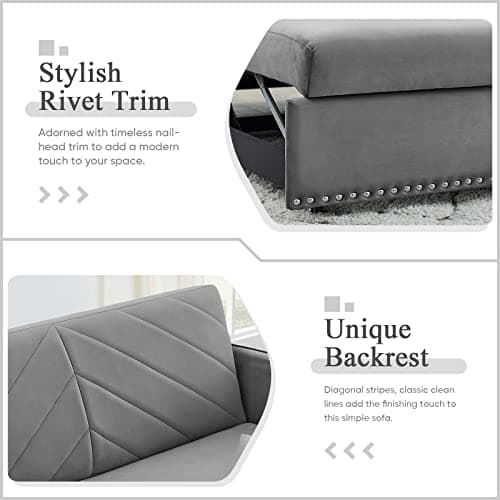 Modern Velvet Sleeper Sofa Bed with USB Port for Small Spaces in Grey