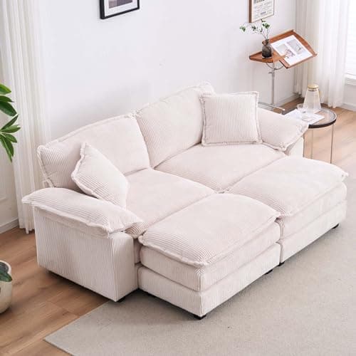 Modern Yellow Corduroy Chaise Longue with Movable Ottoman for Living Room