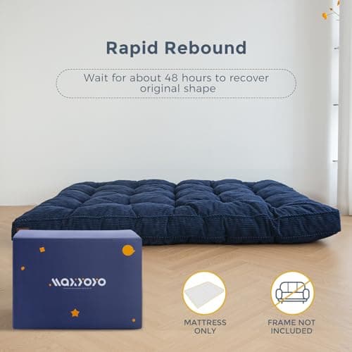 MAXYOYO Full Size Tufted Futon Mattress, Extra Thick Shredded Foam Filling, Navy