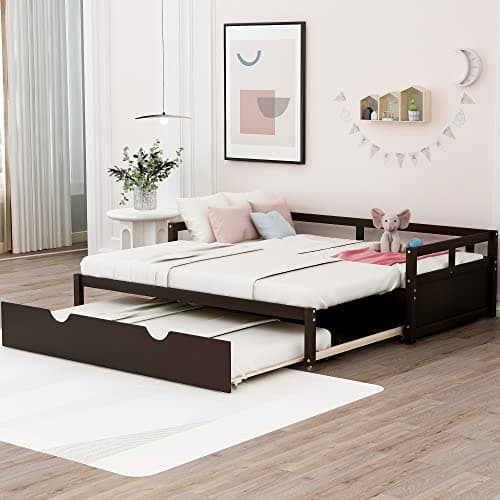 Merax Modern Extending Daybed with 2 Pop-Up Trundle Beds Twin to King Grey