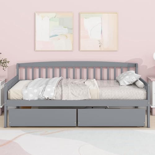 Twin Size Daybed Frame with Storage, White Wood Bed