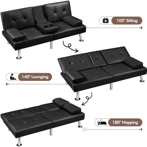 Yaheetech Adjustable Couch Bed with Faux Leather, Black