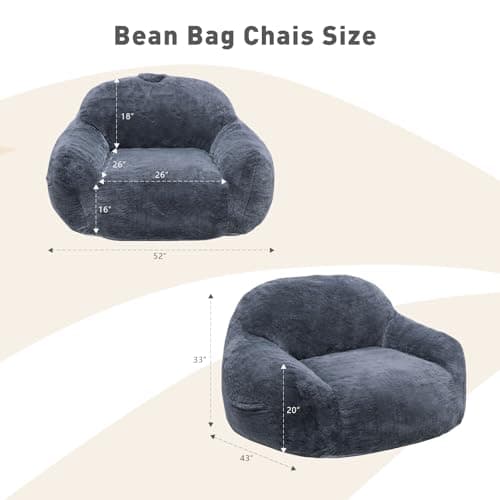 Comfy Giant Bean Bag Chair with Memory Foam for Adults | Gray Bean Bag Sofa for Bedroom, Living Room