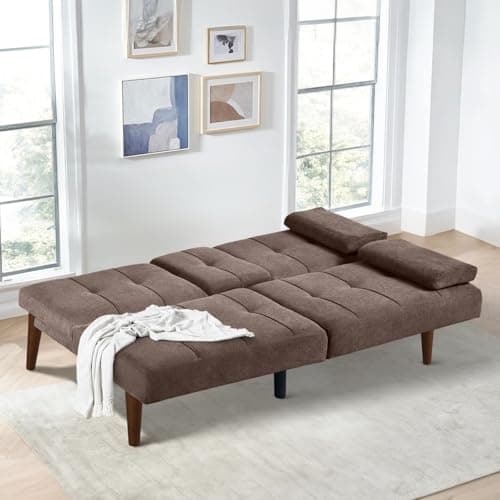 COLAMY Futon Sofa Bed: Convertible Lounge with Cup Holders, Adjustable Backrest
