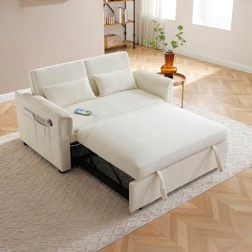 Eafurn 3-in-1 Convertible Pull-Out Sofa Bed Queen Size, Corduroy Lounge with Pillows & Storage
