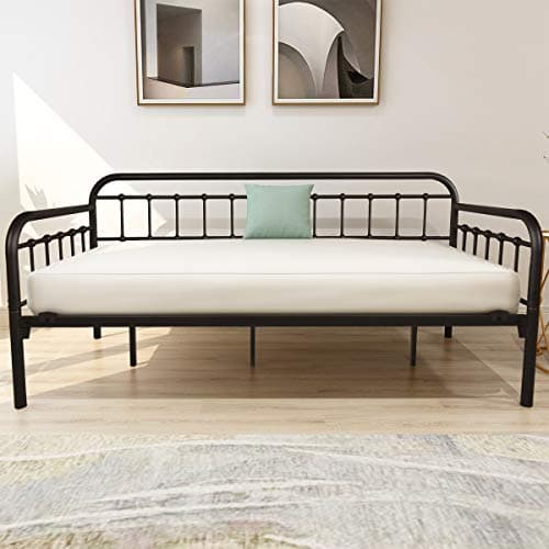 HOMERECOMMEND Heavy Duty Black Sanded Metal Daybed Frame Twin Mattress Foundation