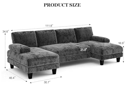 Grey 111 Inch U-Shaped Modular Sofa with Double Chaise for Living Room