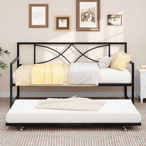 YITAHOME Black Twin Daybed with Pull Out Trundle and Steel Slat Support