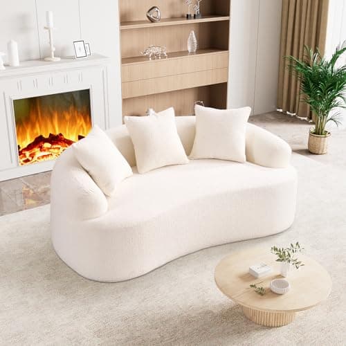 Modern Luxury 110" Oversized Curved Chenille Sectional Sofa, Cream White, No Assembly Needed
