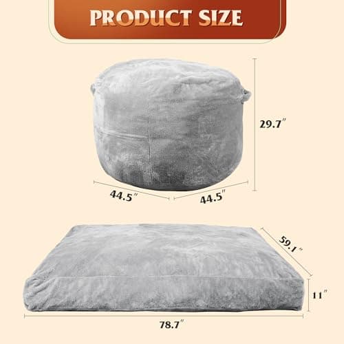 WLIVE Convertible Bean Bag Chair & Mattress, Grey