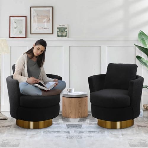Antetek 2-Pack Swivel Barrel Chair, Blue, Living Room Accent Chair