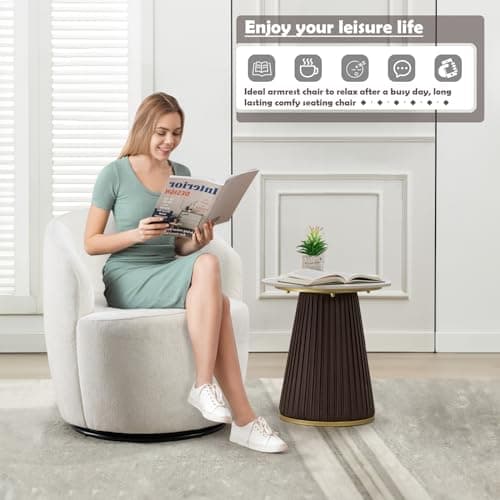Antetek Ivory Chenille Swivel Chair, 360° Rotational Living Room Chair