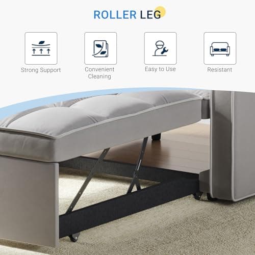 Avenco 3-in-1 Sleeper Sofa Chair Bed, 3-Level Adjust, Velvet Fabric, Grey
