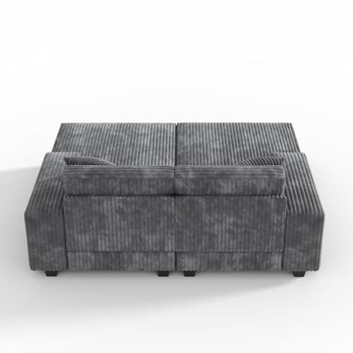 Oversized Modern Grey Corduroy Chaise Lounge Sleeper Couch with Storage Armrests