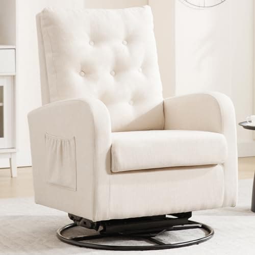 Modern Swivel Glider Rocking Chair with Storage Pocket for Living Room and Nursery White