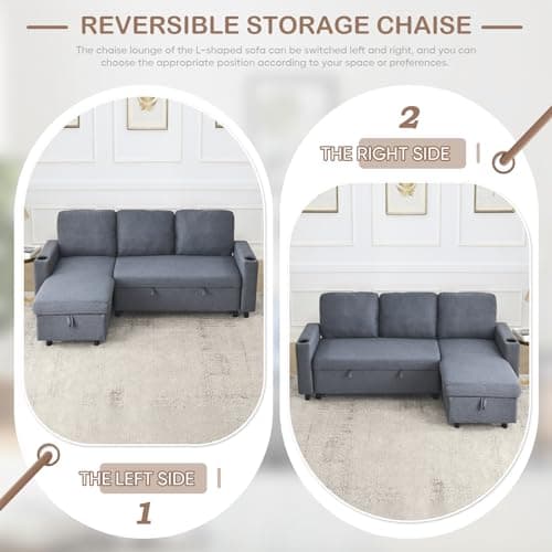 Antetek Reversible L-Shaped Sleeper Sofa Bed, Dark Grey & Storage Chaise