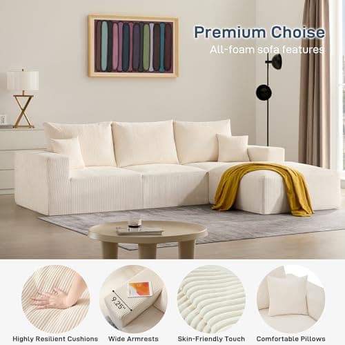 Beige 3 Seater Cloud Couch: Modern Sleeper Sofa for House or Apartment