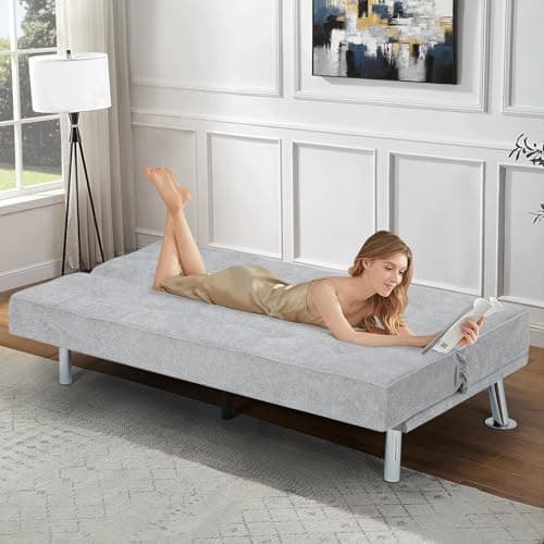 Athena Collection Grey 5 Position Reclining Futon Sofa Bed