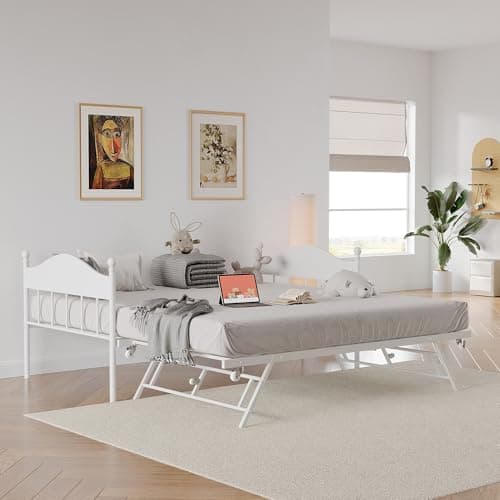 GAOMON Metal Twin Daybed with Pop Up Foldable Trundle, Perfect for Living Room and Guest Room
| GAOMON Daybed with Trundle and Heavy Duty Steel Slats Platform, Stylish Headboard for Bedroom
| GAOMON Metal Twin Foldable Daybed with Trundle, Ideal for
