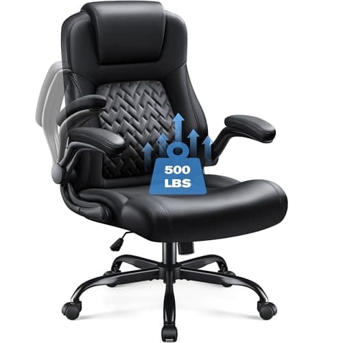 Furmax Black Ergonomic Big and Tall Desk Chair with PU Leather and Flip-Up Armrest