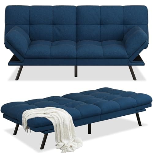 MUUEGM Light Gray Linen Reversible Splitback Recliner Loveseat 71" Futon Couch