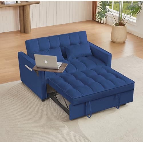 65" 3-in-1 Folding Sofa Bed, Chenille Fabric, 360° Swivel Table, Grey