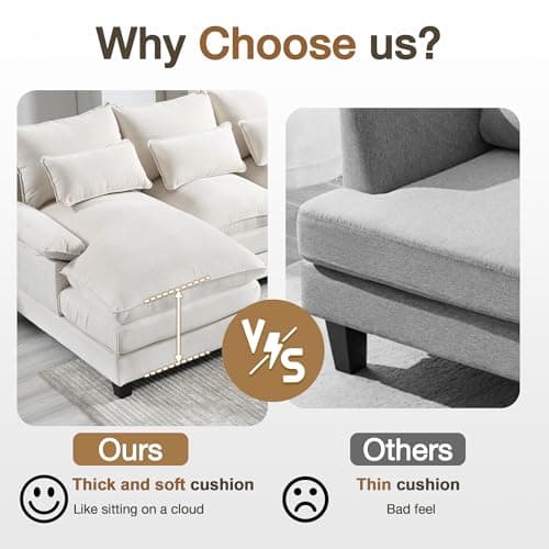 110.2" U-Shaped Chenille Couch, Modern 4-Seat Sectional with Double Chaise