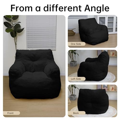 DKLGG Fluffy Sherpa Bean Bag Chair with Memory Foam (Black)