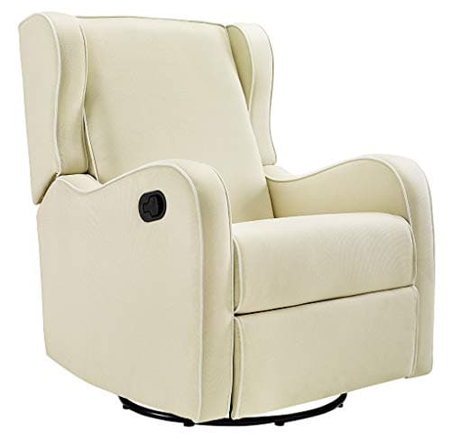 Gray Linen Rebecca Swivel Recliner with White Piping