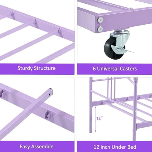 Twin Metal Daybed with Trundle, Easy Assembly, Purple Guest Sofa Bed
| Pullout Trundle Bed Frame with Arched Headboard, No Box Spring Required, Purple
| Purple Guest Sofa Bed with Steel Slat Support, Easy Assembly