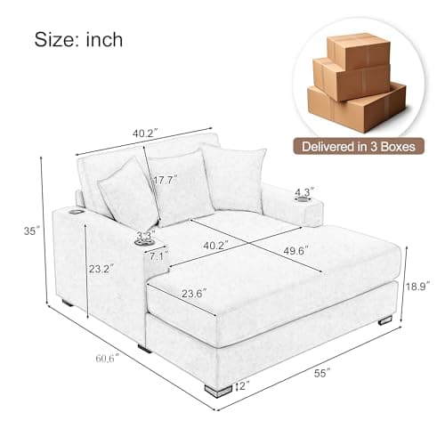 Modern 55" Oversized Chaise Lounger, Chenille Fabric Sleeper Sofa Couch for Living Room, Bedroom and Office (Blue-gray/55)  
Modern 55" Chaise Lounger, Chenille Fabric Sleeper Sofa Couch with Charge Station for Living Room, Bedroom and Office (Blue-g