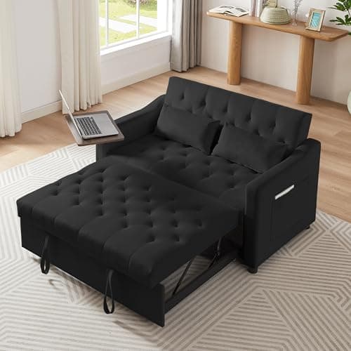 65" 3-in-1 Folding Sofa Bed, Chenille Fabric, 360° Swivel Table, Grey