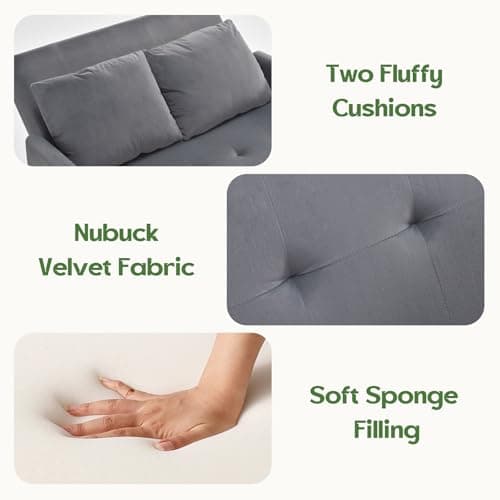 3-in-1 Convertible Sleeper Sofa Bed, Grey Velvet Love Seat with Pillow and Phone Holder