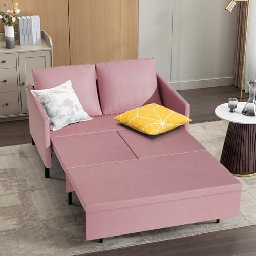 Convertible Sleeper Loveseat Sofa Couch with Pullout Bed and Storage - Ideal for Living Room, Bedroom, Balcony, RV - Dark Gray